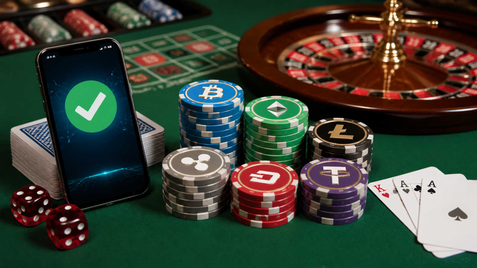 スポーツベッティング初心者が知っておきたい基本ルールと確認ポイント Casino table with chips and a crypto payment screen for online casino play