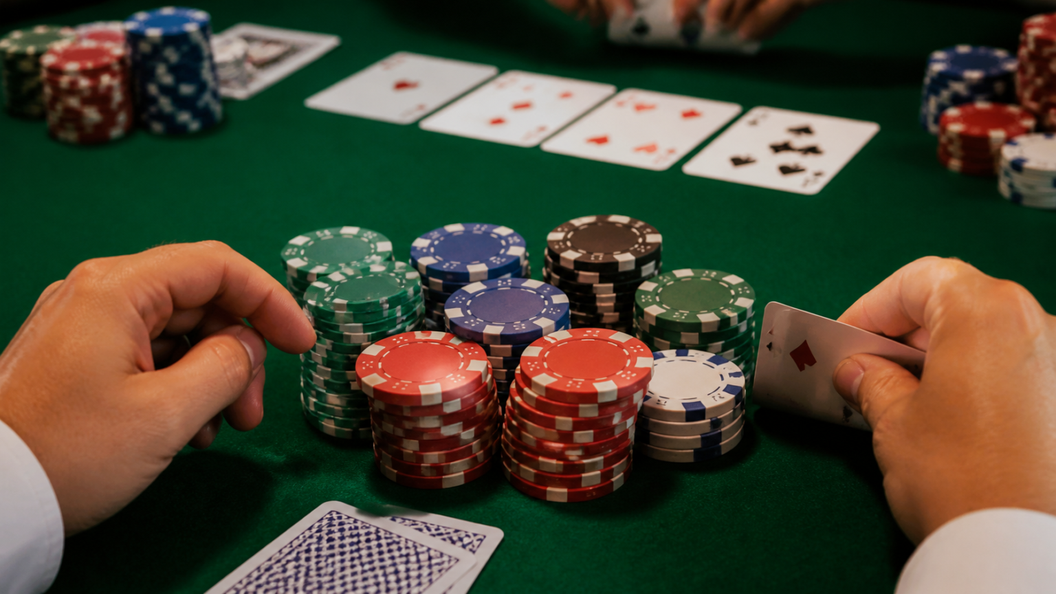 Poker table with cards and chips for online poker real money